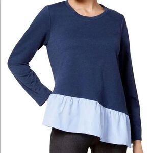 John Paul Richard Asymmetric Layered Look Pullover Top Navy Size XL NWT